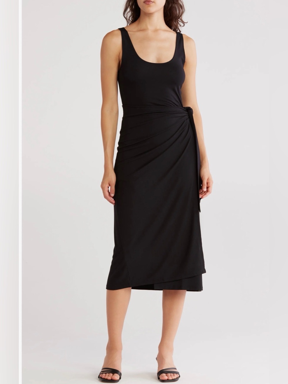 Vince Black Sleeveless Knot-Waist Midi Dress